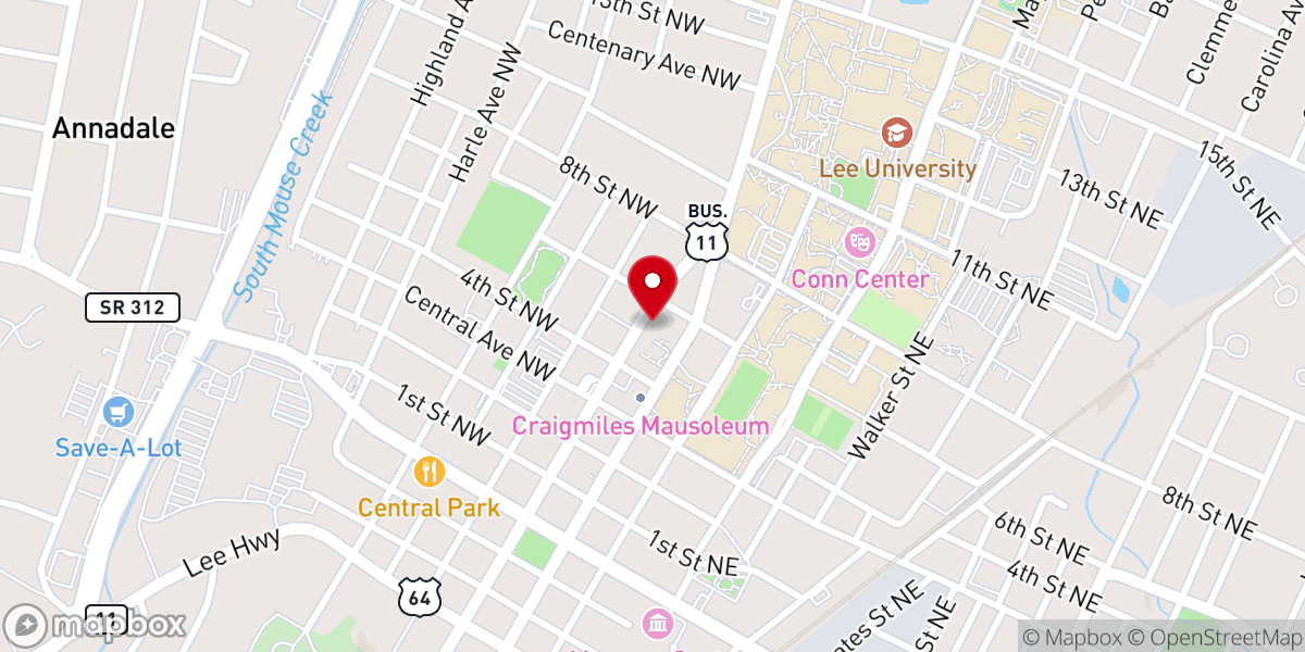 Map showing location of First Presbyterian Church of Cleveland, TN