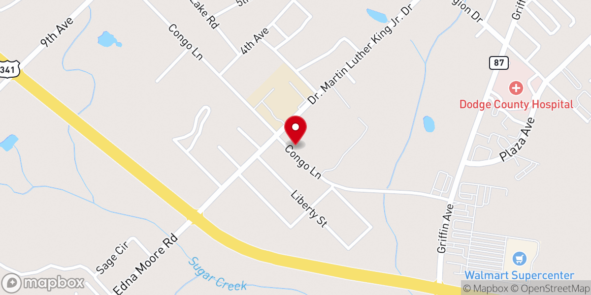 Map showing location of Sugar Creek Baptist Church