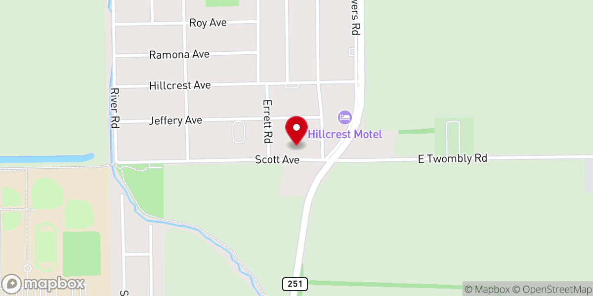 Map showing location of Hillcrest Baptist Church