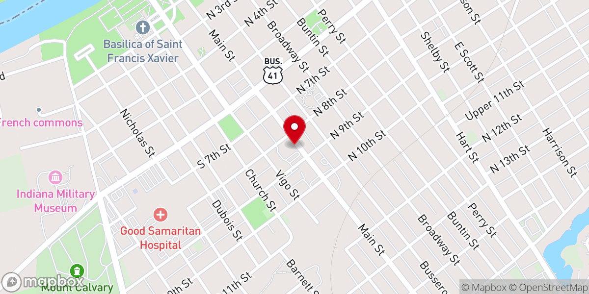 Map showing location of Saint John the Baptist's Catholic Church, Vincennes