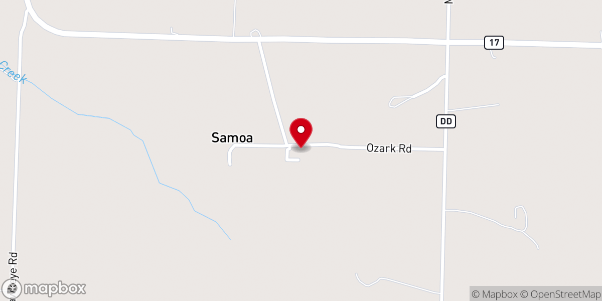 Map showing location of Ozark Baptist Church