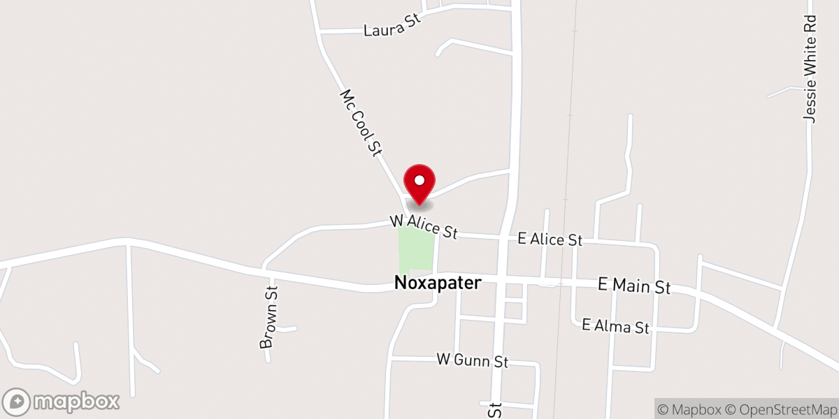 Map showing location of Noxapater Baptist Church