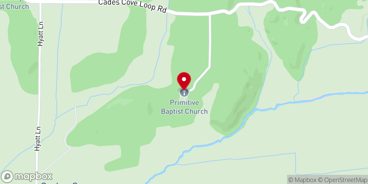 Map showing location of Cades Cove Primitive Baptist Church