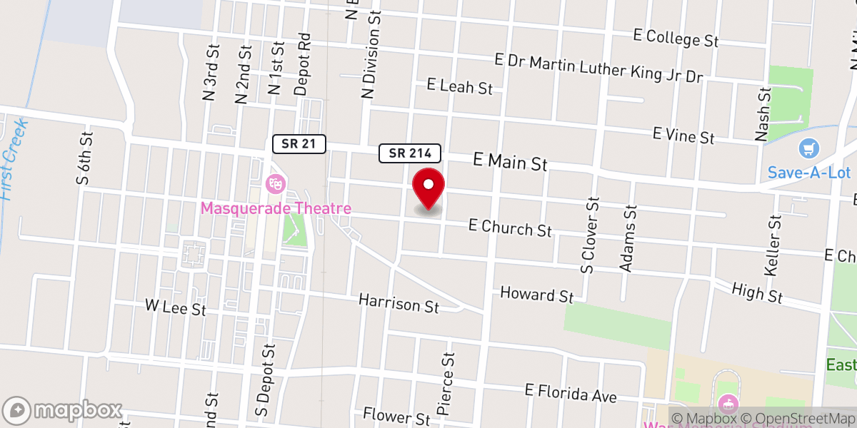 Map showing location of First Baptist Church