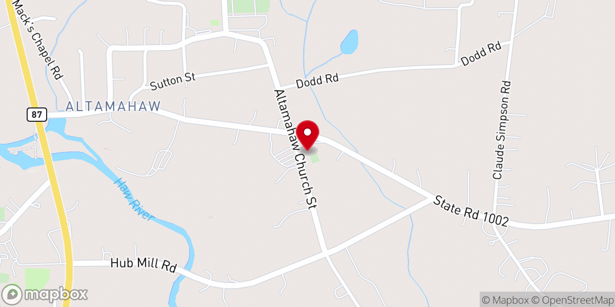 Map showing location of Altamahaw Baptist Day Care
