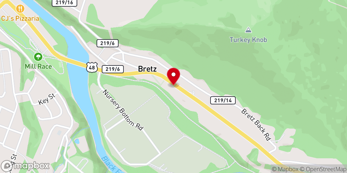 Map showing location of Bretz Church of Christ