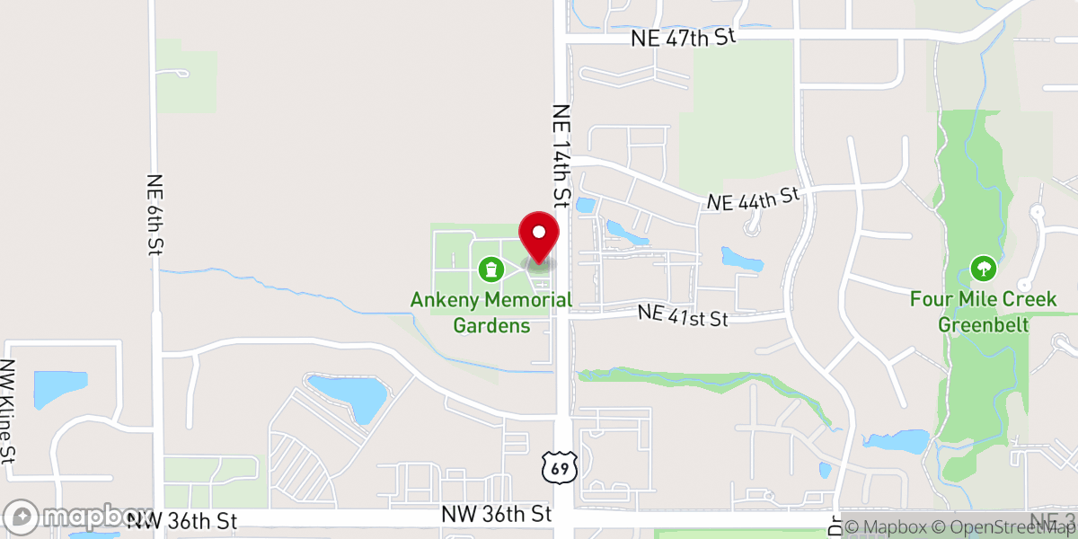 Map showing location of Memorial Services of Iowa