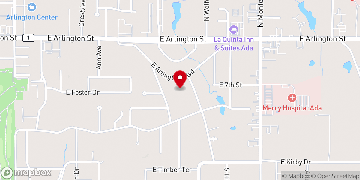 Map showing location of Ada First Indian Baptist Church