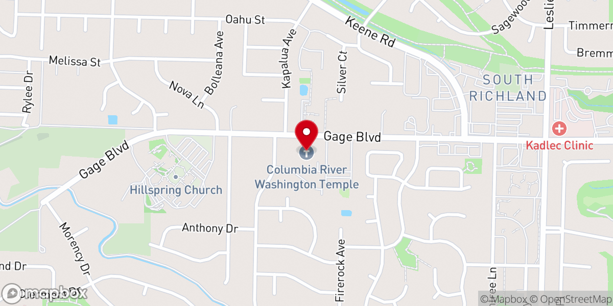 Map showing location of Columbia River Washington Temple