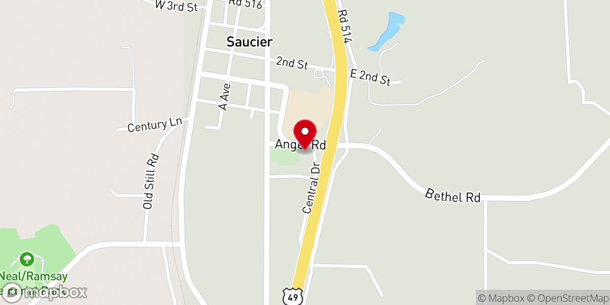 Map showing location of Saucier Landmark Missionary Baptist Church