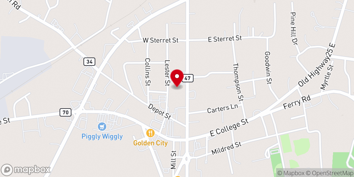 Map showing location of First Baptist Church of Columbiana