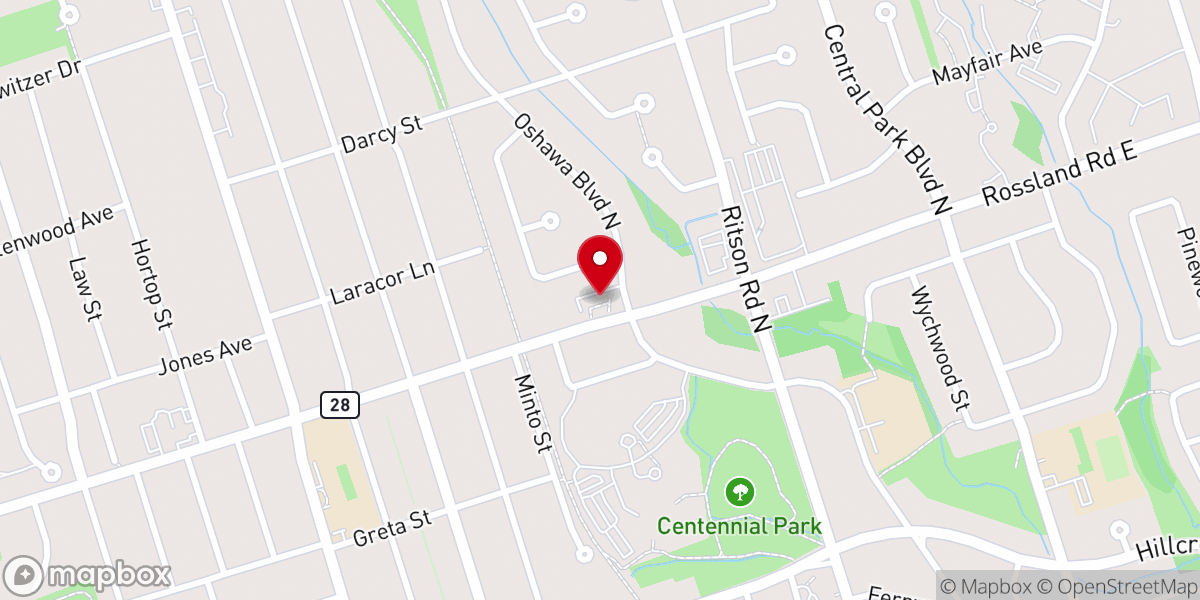 Map showing location of First Church of Christ, Scientist, Oshawa