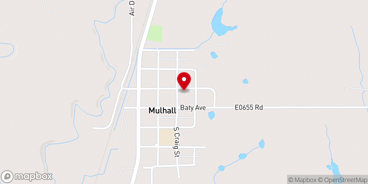 Map showing location of Mulhall First Baptist Church