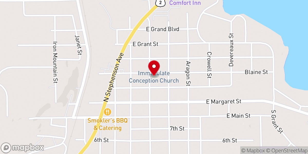 Map showing location of Mary Immaculate of Lourdes Church Historical Marker