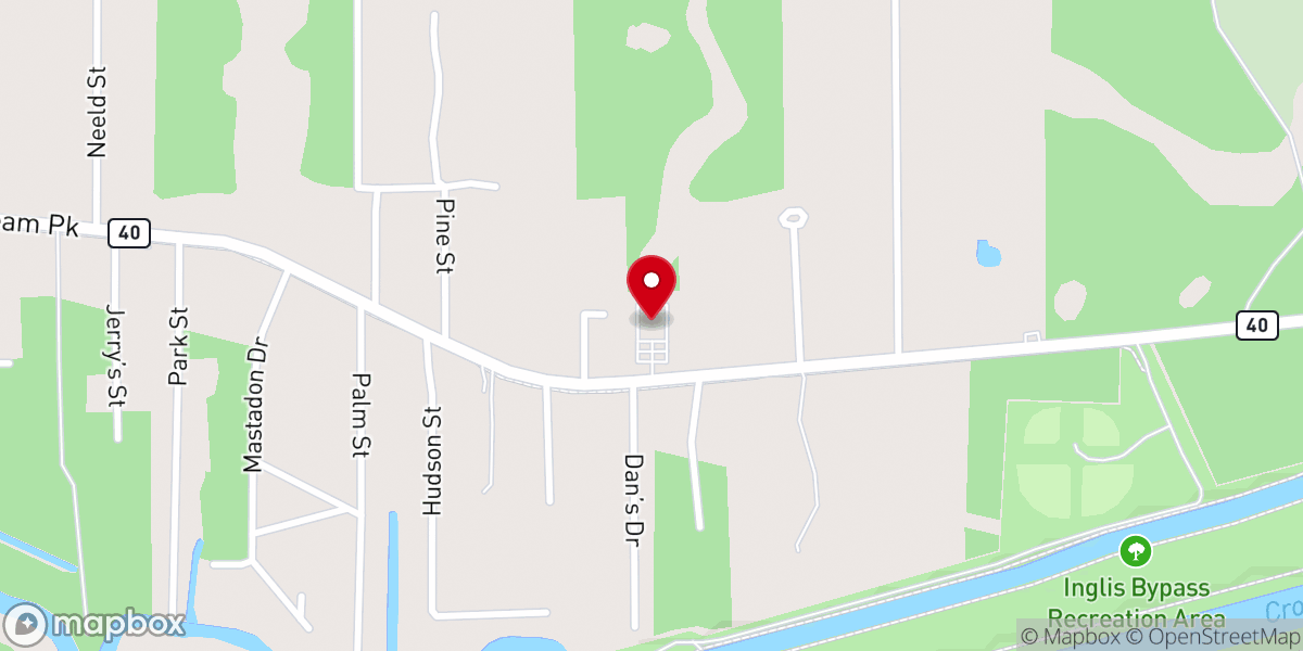 Map showing location of First Baptist Church of Inglis