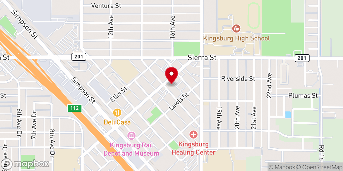 Map showing location of Kingsburg Covenant Church