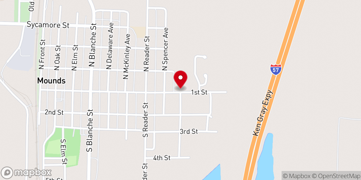 Map showing location of Mounds Church of Christ