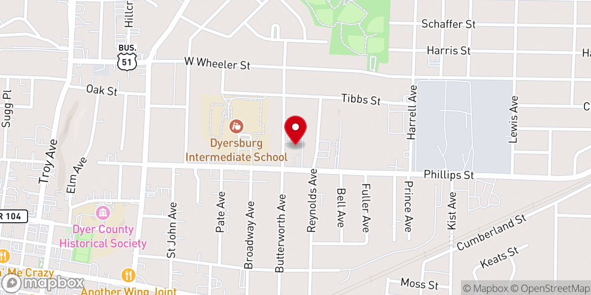Map showing location of Phillips Street Church of Christ
