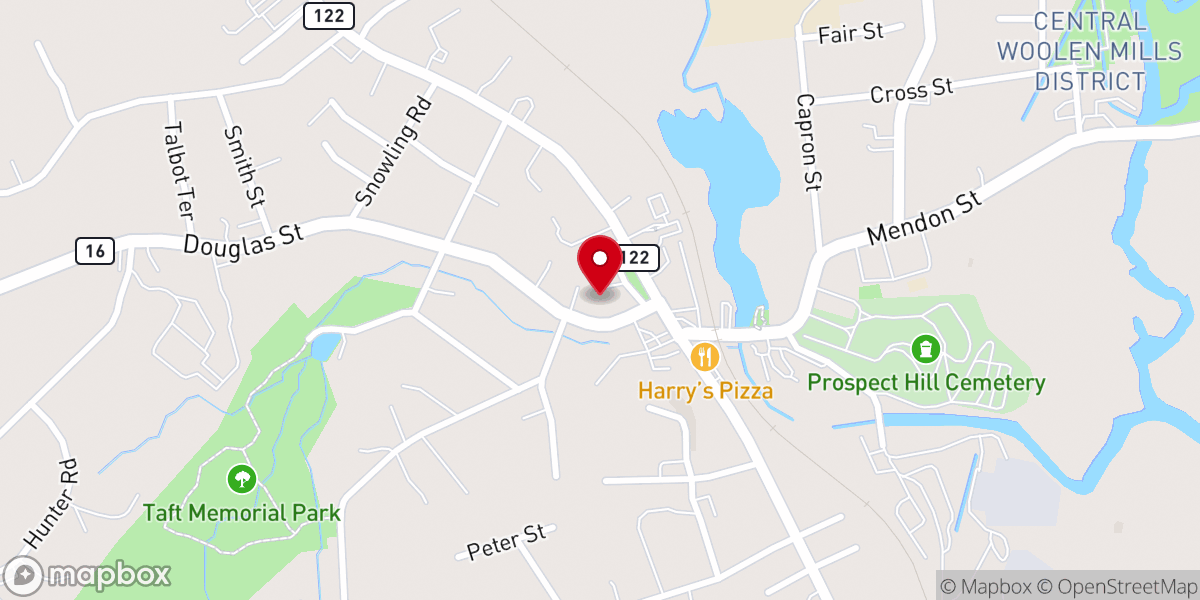 Map showing location of First Congregational Church of Uxbridge