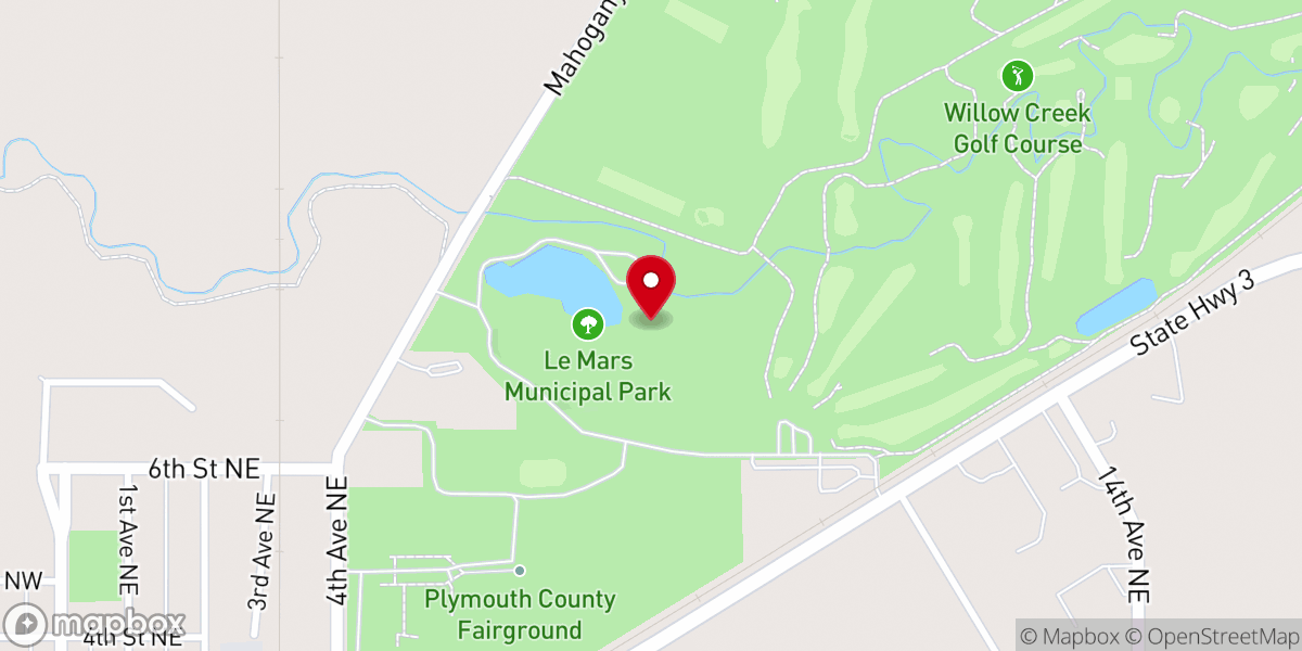 Map showing location of Le Mars Municipal Park Shelter House