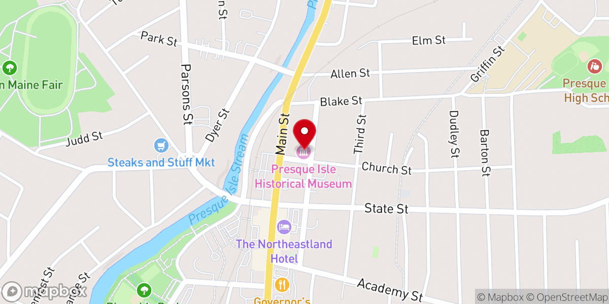 Map showing location of Presque Isle historical museum