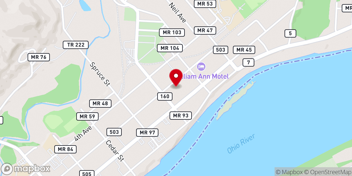 Map showing location of Paint Creek Baptist Church