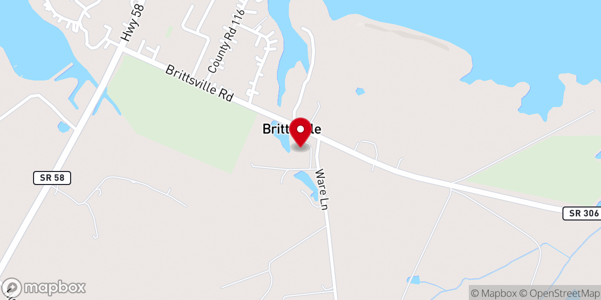 Map showing location of Brittsville Baptist Church