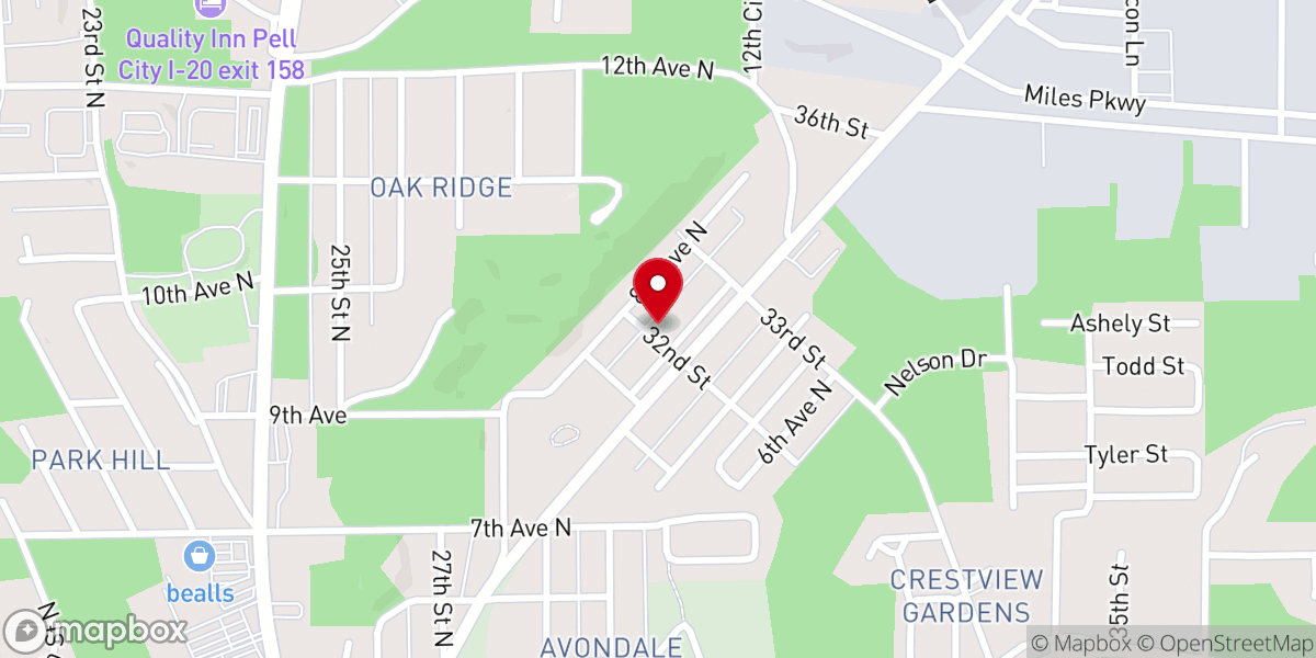 Map showing location of Pell City Church of God