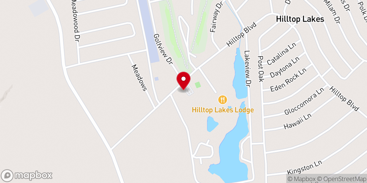 Map showing location of Hilltop Lakes Chapel