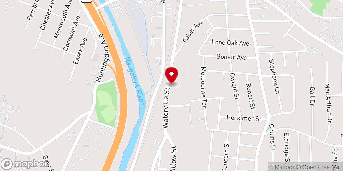 Map showing location of The church in Waterbury