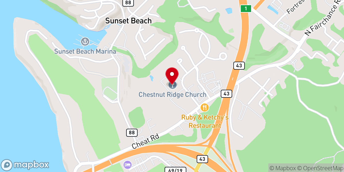 Map showing location of Chestnut Ridge Church