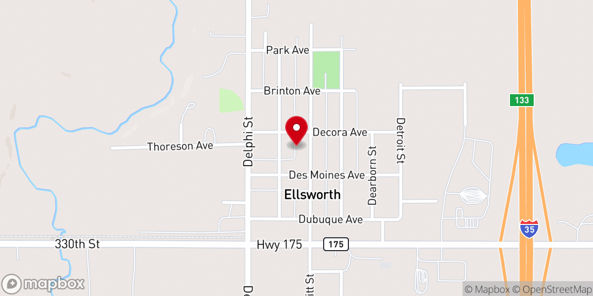 Map showing location of Ellsworth Lutheran Church