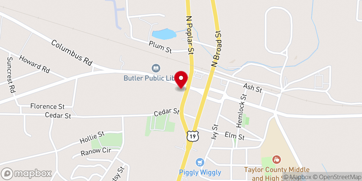 Map showing location of First Baptist Church of Butler, GA