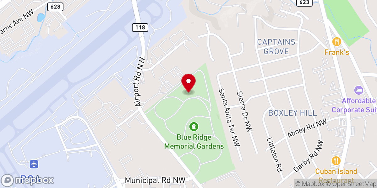 Map showing location of Blue Ridge Chapel and Mausoleum