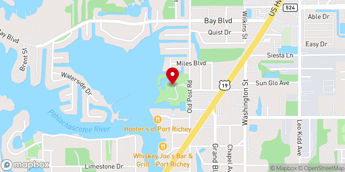 Map showing location of Port Richey Waterfront Park