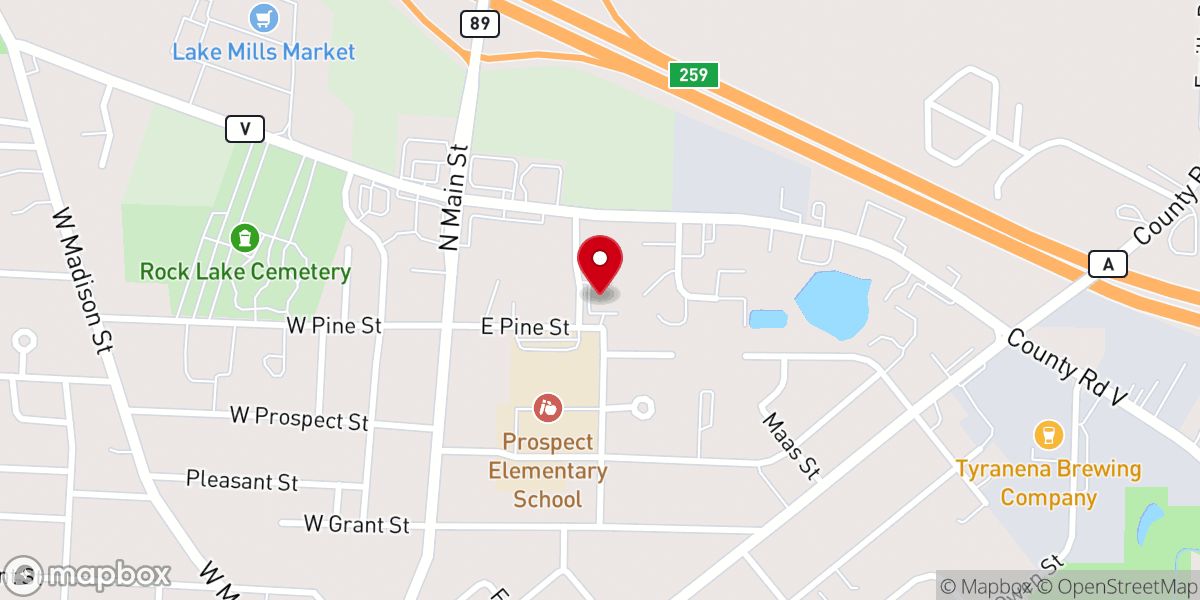 Map showing location of Rock Lake Baptist Church