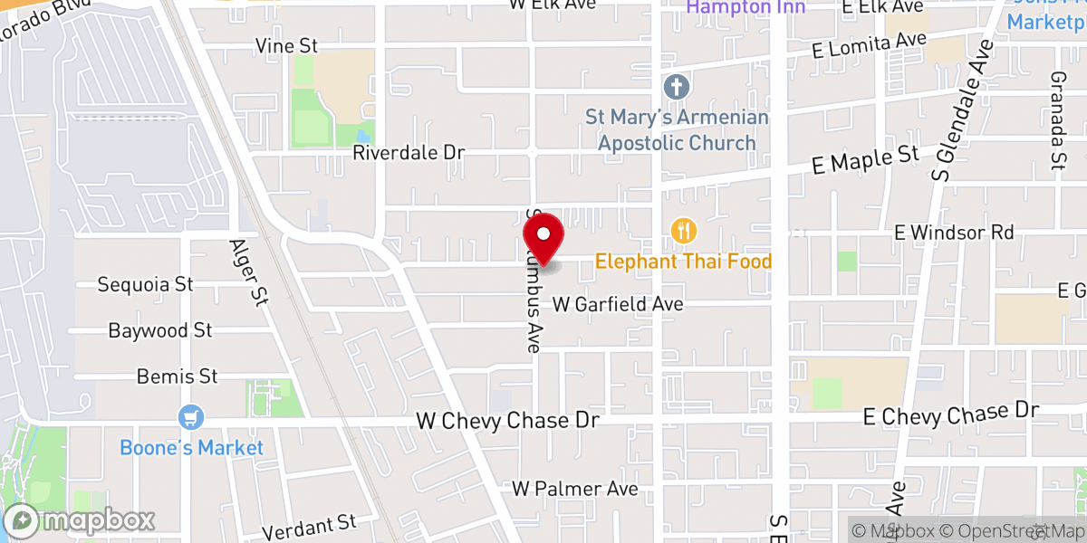 Map showing location of Glendale Foursquare Church