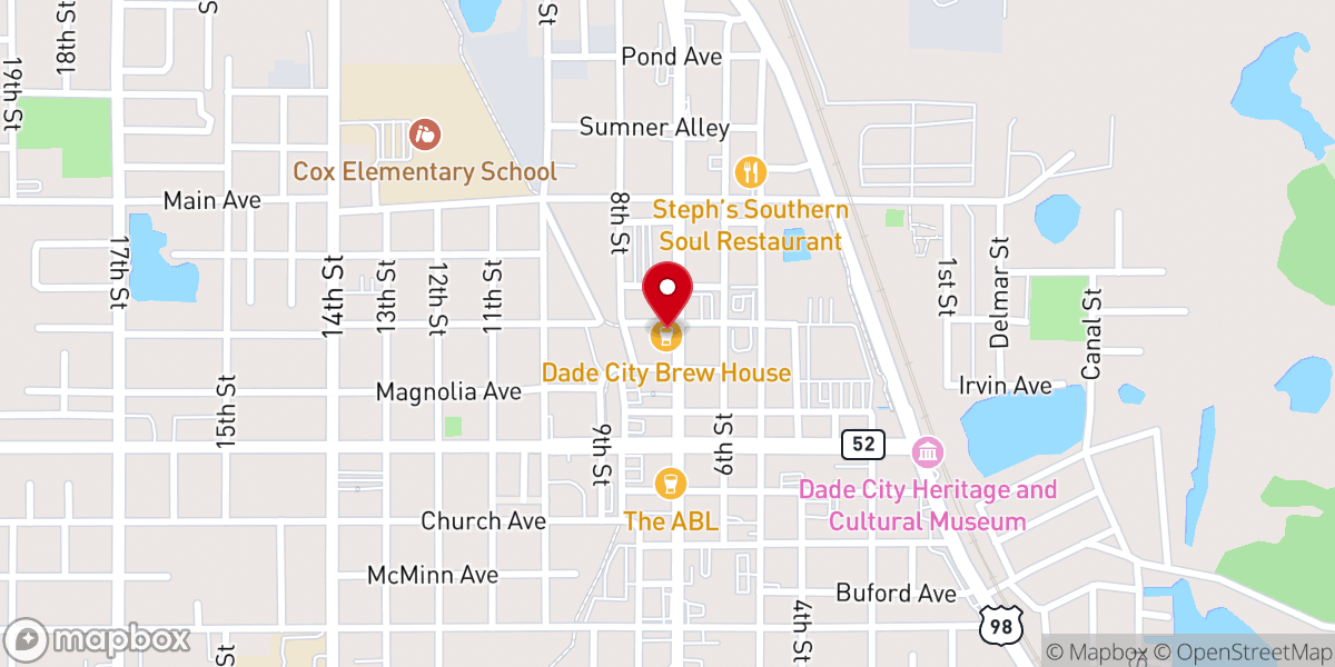Map showing location of Dade City Brew House