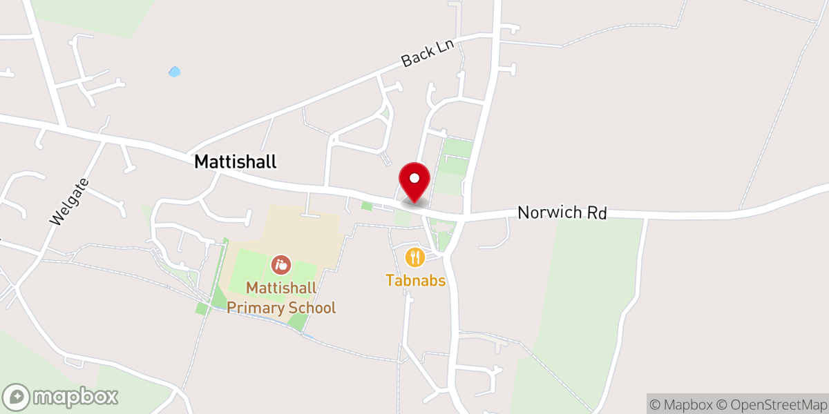 Map showing location of Mattishall and Tudd Valley Benefice Church Office and Church Rooms