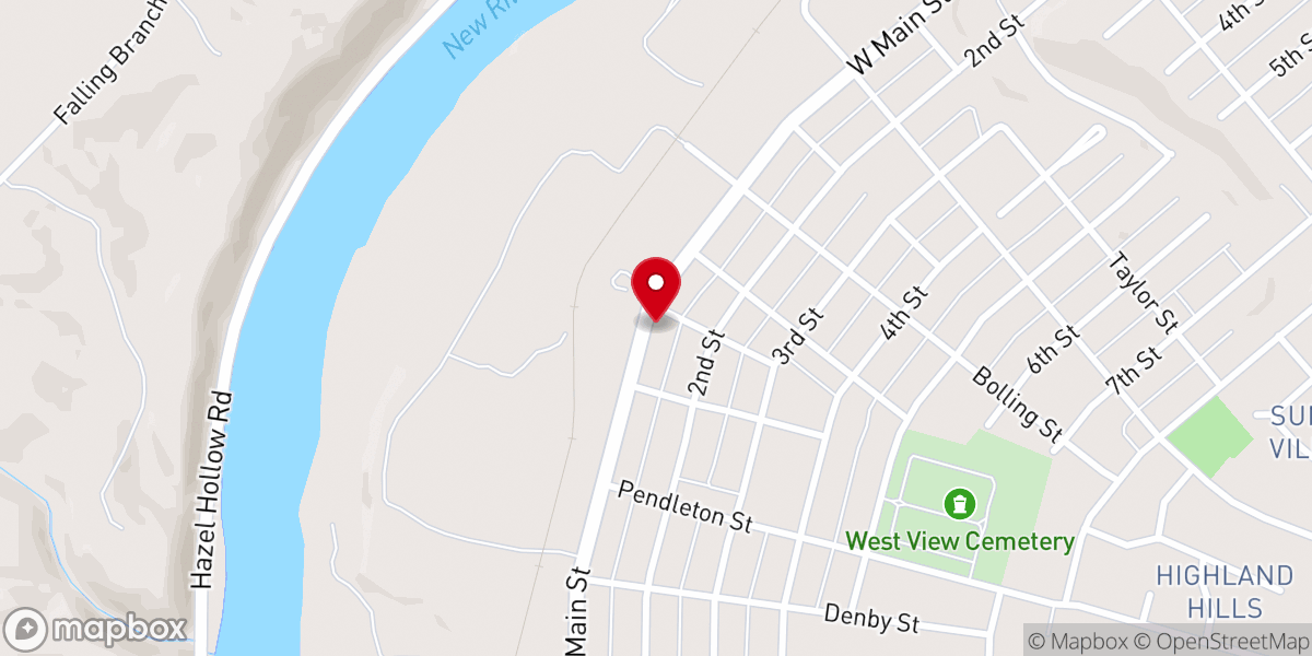 Map showing location of New River Valley Metaphysical Church