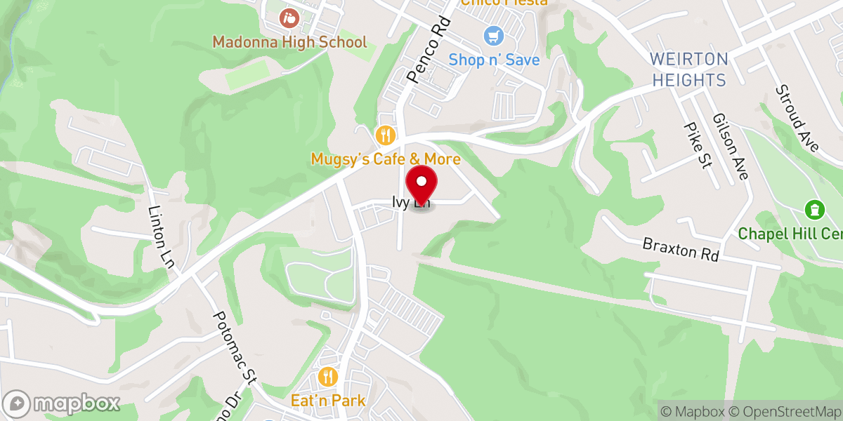Map showing location of Weirton Heights Memorial Baptist Church