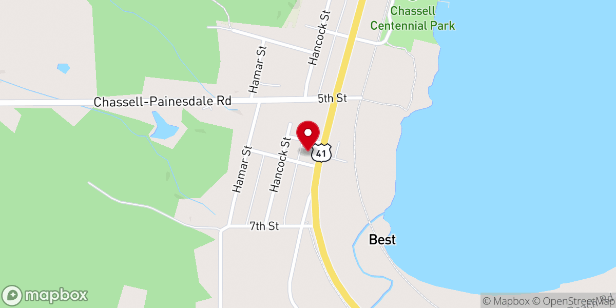 Map showing location of Saint Anne's Catholic Church, Chassell