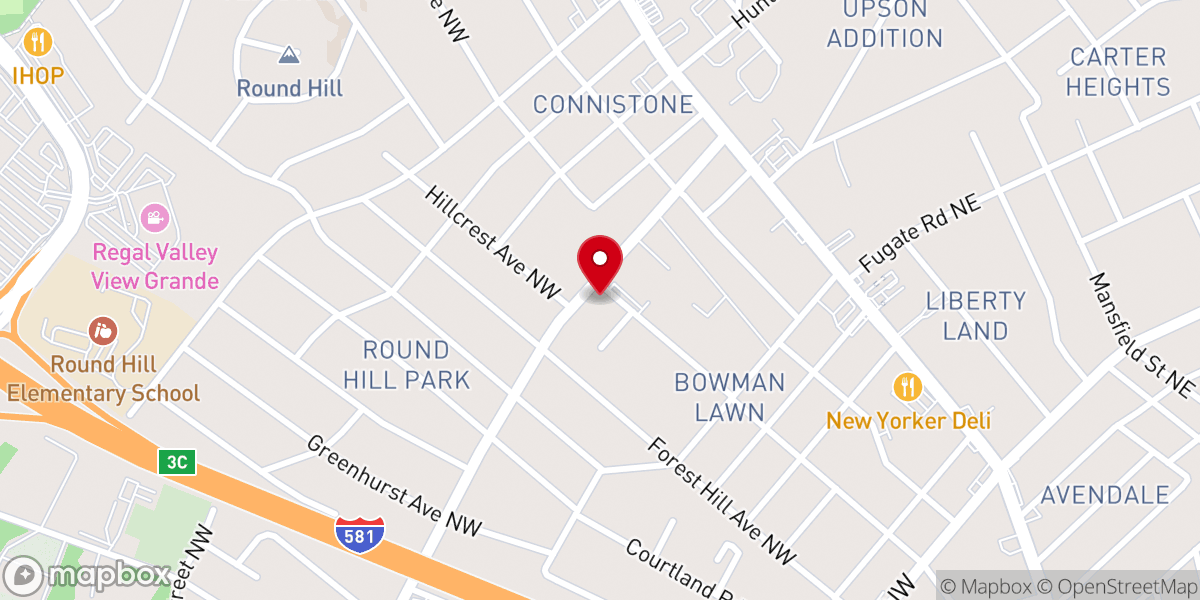 Map showing location of Roanoke Valley Baptist Temple