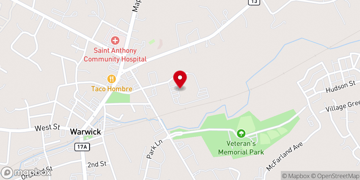 Map showing location of Warwick Center for the Performing Arts