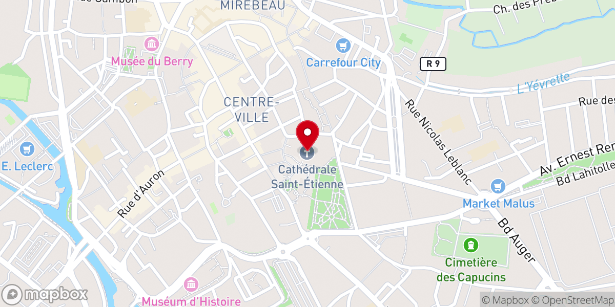Map showing location of Cathédrale Saint-Étienne de Bourges