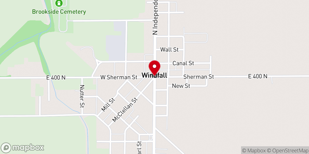 Map showing location of Windfall