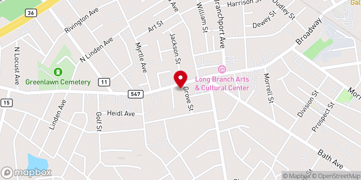 Map showing location of First Reformed Church of Long Branch