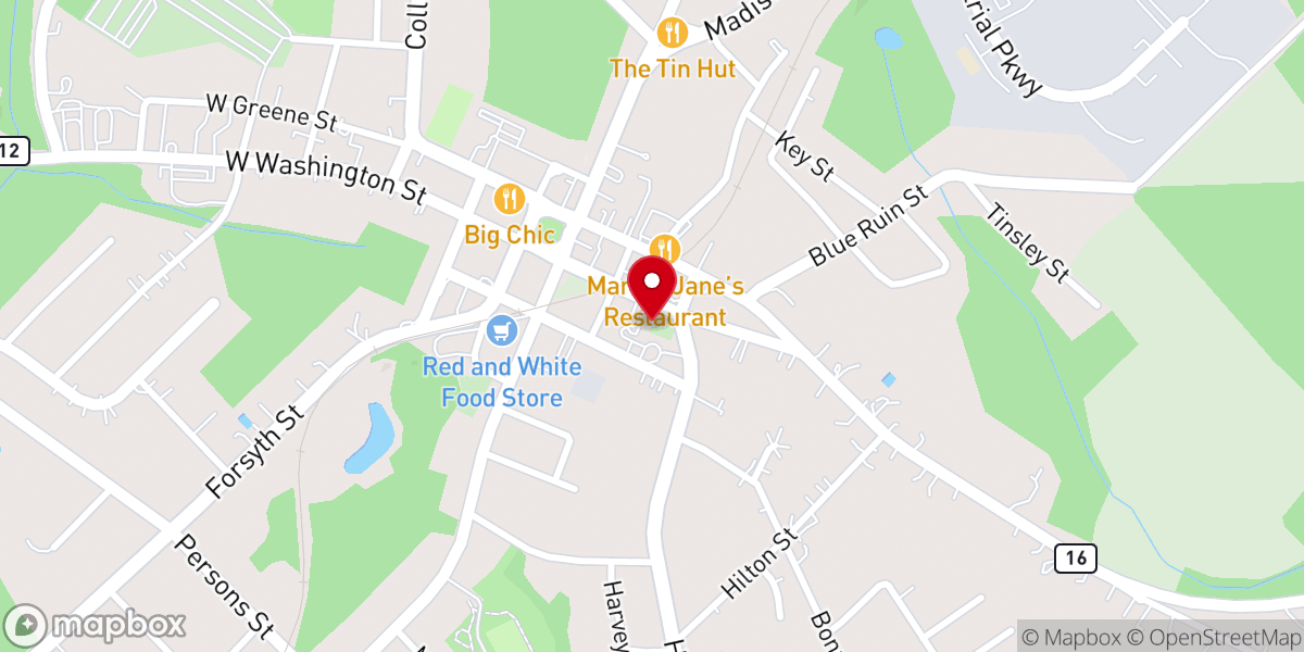 Map showing location of Monticello Presbyterian Church