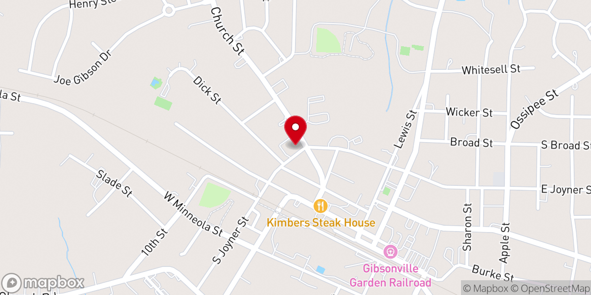 Map showing location of Gibsonville United Methodist Church