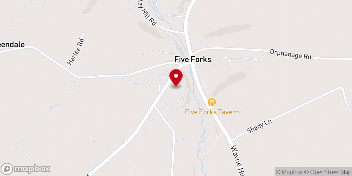 Map showing location of Five Forks Church